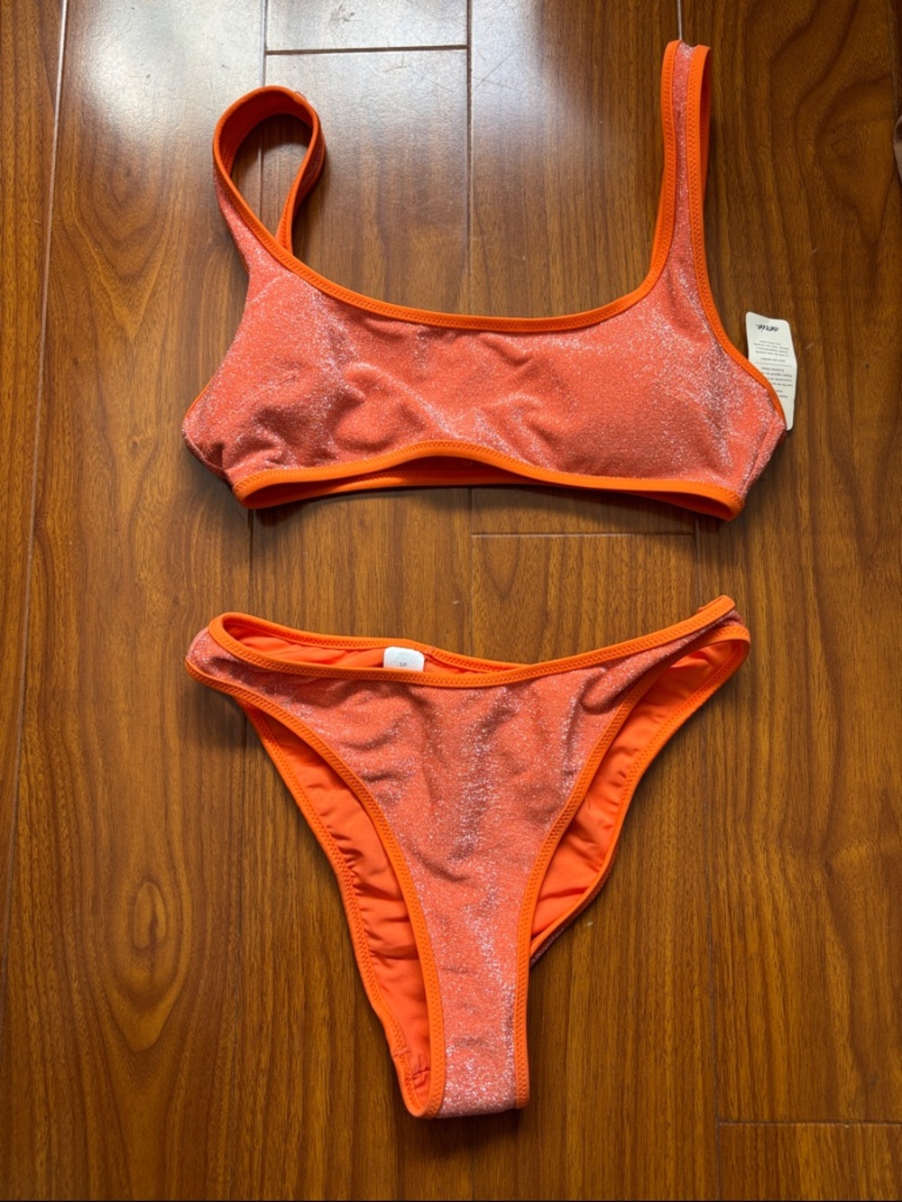 Aerie High Waisted Cheekiest 2 Piece Orange Sparkle Glitter Bathing Suit